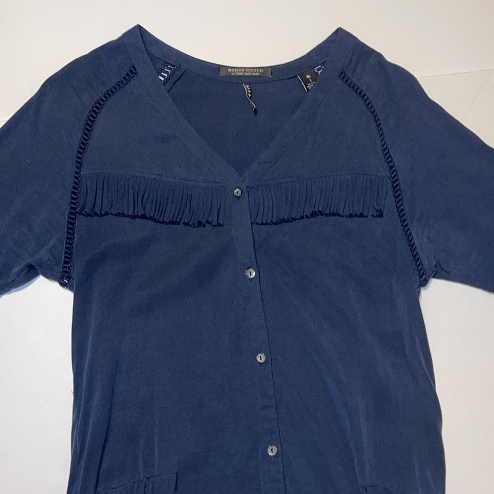 Maison Scotch Blue Fringed Western Dress - Women’s Size 1 - Picture 3 of 9